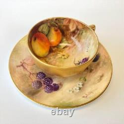 Antique Porcelain UK Royal worcester Painted Fruit Pattern cup & saucer Rare