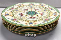 Antique ROYAL WORCESTER Hand Painted Enamel Dinner Plate 819 SET OF 6 Green Gold