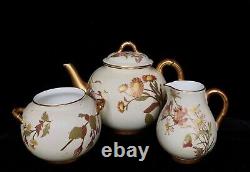 Antique Royal Worcester Blush Ivory Teapot with Creamer and Sugar