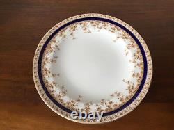 Antique Royal Worcester COBALT BLUE FLORAL W4849 Dinner Plates Set of 9