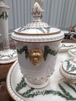 Antique Royal Worcester Candlestick Vanity Dressing Table Set Gilded Lion Mask