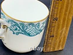 Antique Royal Worcester Demitasse Cup Saucer Set 10 Ps Gold Teal Scroll
