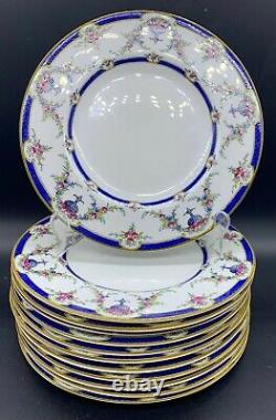 Antique Royal Worcester Dessert Plate Set 12 Rosemary Urn Swag Floral Blue