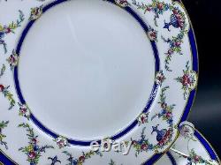 Antique Royal Worcester Dessert Plate Set 12 Rosemary Urn Swag Floral Blue