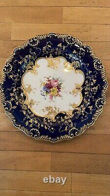 Antique Royal Worcester Dessert Set 16 Pieces Hand Painted Cobalt Blue With Gold