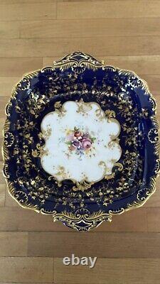 Antique Royal Worcester Dessert Set 16 Pieces Hand Painted Cobalt Blue With Gold