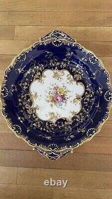 Antique Royal Worcester Dessert Set 16 Pieces Hand Painted Cobalt Blue With Gold