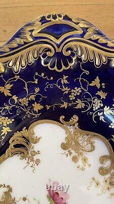 Antique Royal Worcester Dessert Set 16 Pieces Hand Painted Cobalt Blue With Gold