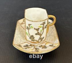 Antique Royal Worcester England Demtiasse Cup & Saucer Set, Japonesque Style