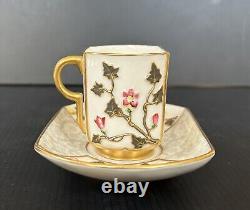 Antique Royal Worcester England Demtiasse Cup & Saucer Set, Japonesque Style