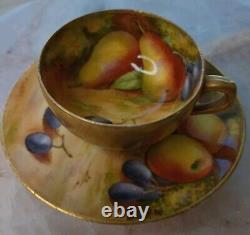 Antique Royal Worcester Hand Painted Fruit Cup and Saucer Signed FHarper England