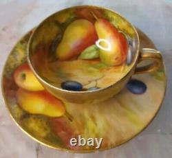 Antique Royal Worcester Hand Painted Fruit Cup and Saucer Signed FHarper England