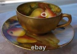 Antique Royal Worcester Hand Painted Fruit Cup and Saucer Signed FHarper England