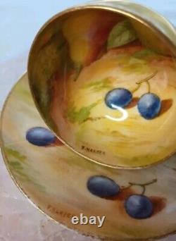 Antique Royal Worcester Hand Painted Fruit Cup and Saucer Signed FHarper England