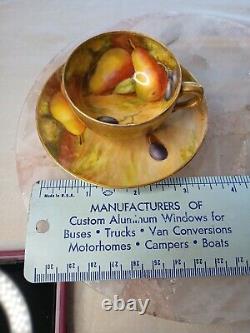 Antique Royal Worcester Hand Painted Fruit Cup and Saucer Signed FHarper England