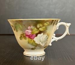 Antique Royal Worcester Hand Painted Roses Cup & Saucer Trio Set