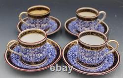 Antique Royal Worcester Porcelain Royal Lily 4 Demitasse Cups & Saucers