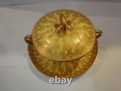 Antique Royal Worcester lidded soup bowl set, Hand Painted Gold Gilding