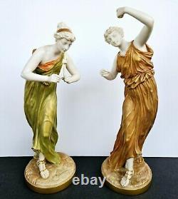 Antique Royal Worcester pair Greek Musicans Figurines 1900s by James Hadley