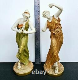 Antique Royal Worcester pair Greek Musicans Figurines 1900s by James Hadley