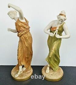 Antique Royal Worcester pair Greek Musicans Figurines 1900s by James Hadley