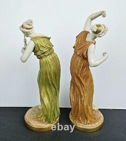 Antique Royal Worcester pair Greek Musicans Figurines 1900s by James Hadley