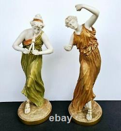 Antique Royal Worcester pair Greek Musicans Figurines 1900s by James Hadley