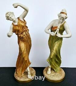 Antique Royal Worcester pair Greek Musicans Figurines 1900s by James Hadley