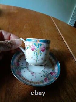Antique Vtg Royal Worcester Floral Demitasse Cup Set /Puce Mark