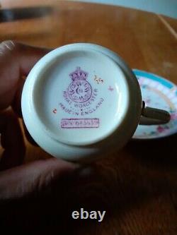 Antique Vtg Royal Worcester Floral Demitasse Cup Set /Puce Mark