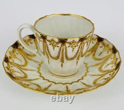 Antique Worcester Coffee Cup & Saucer Flight Period c178388Gold Gilt porcelain