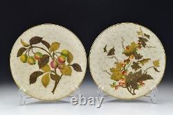 Antique Worcester Royal Porcelain Co. Heavy Enamel Painted Compote and 6 Plates