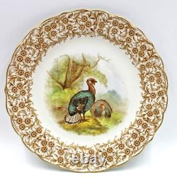 Antique c1893 Royal Worcester Hand Decorated Game Bird 9 1/8 Plate Set of 8