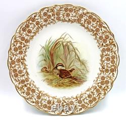 Antique c1893 Royal Worcester Hand Decorated Game Bird 9 1/8 Plate Set of 8