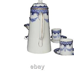 Antique c1912 Royal Worcester Bone China Coffee Set For 6 Blue Floral W5679 Rare