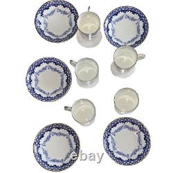 Antique c1912 Royal Worcester Bone China Coffee Set For 6 Blue Floral W5679 Rare