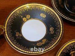 Antique1867 Set 4 ROYAL WORCESTER Black With Gold Flowers Demitasse Cup Saucer