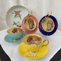 Aynsley Orchard Gold Cup Saucer 4 Set ROYAL WORCESTER plate Vintage Bone China