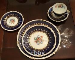 Aynsley Royal Worcester cobalt gold gilt dinner plate rose teacup set for 8 58pc
