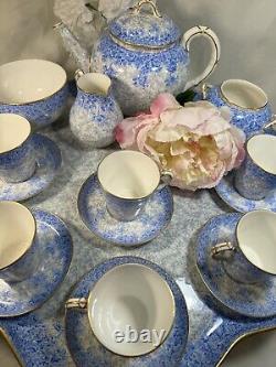 C1880 Royal Worcester Blue Chintz'Lazy Susan' TEA SET W2297 Collamore & Co NY