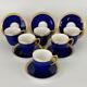 C1913 Antique 6 Royal Worcester Demitasse Cup & Saucer Jewelled Gold Gilt Cobalt