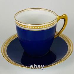 C1913 Antique 6 Royal Worcester Demitasse Cup & Saucer Jewelled Gold Gilt Cobalt