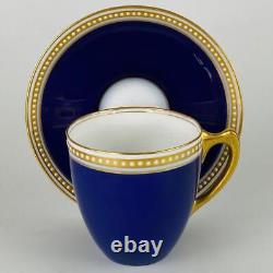 C1913 Antique 6 Royal Worcester Demitasse Cup & Saucer Jewelled Gold Gilt Cobalt