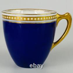 C1913 Antique 6 Royal Worcester Demitasse Cup & Saucer Jewelled Gold Gilt Cobalt