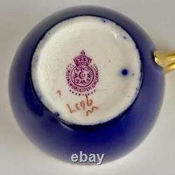 C1913 Antique 6 Royal Worcester Demitasse Cup & Saucer Jewelled Gold Gilt Cobalt