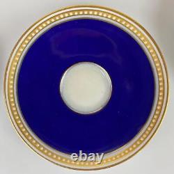 C1913 Antique 6 Royal Worcester Demitasse Cup & Saucer Jewelled Gold Gilt Cobalt