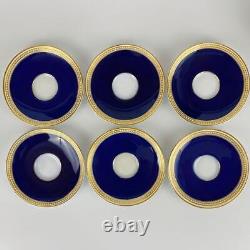 C1913 Antique 6 Royal Worcester Demitasse Cup & Saucer Jewelled Gold Gilt Cobalt