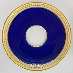 C1913 Antique 6 Royal Worcester Demitasse Cup & Saucer Jewelled Gold Gilt Cobalt