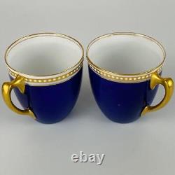 C1913 Antique 6 Royal Worcester Demitasse Cup & Saucer Jewelled Gold Gilt Cobalt