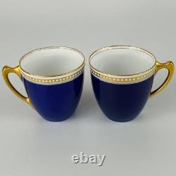 C1913 Antique 6 Royal Worcester Demitasse Cup & Saucer Jewelled Gold Gilt Cobalt